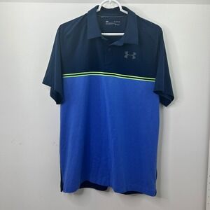 Under Armour HeatGear Polo Shirt Mens XL Blue Athletic Golf Loose Fit